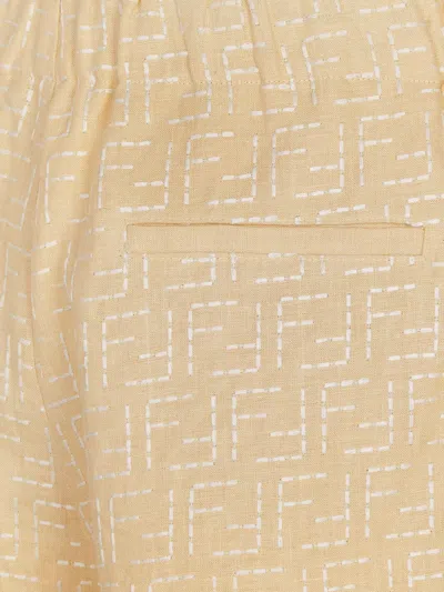 Fendi Jacquard Linen And Cotton Bermuda Shorts With All-over Ff Motif In Neutral
