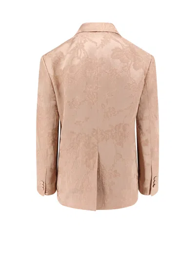 Dries Van Noten Jacquard Linen Blend Blazer With Floral Motif In Neutral