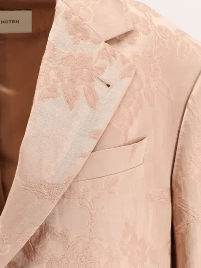 Dries Van Noten Jacquard Linen Blend Blazer With Floral Motif In Neutral