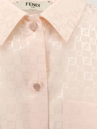 Fendi Jacquard Silk Shirt With Ff Chess Motif In Neutral