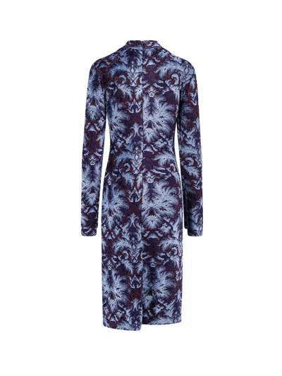 Etro All-over Pattern High-neck Midi Dress In Blue