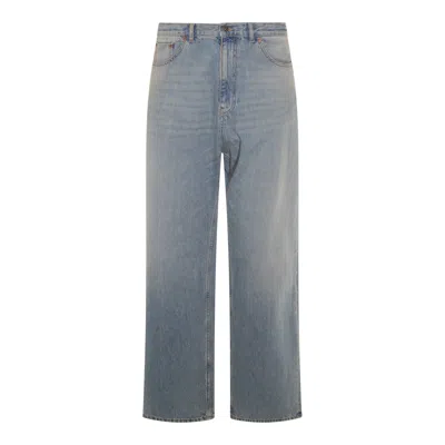 Valentino Stitched Belt Loops Straight Five-pocket Trousers In Gray