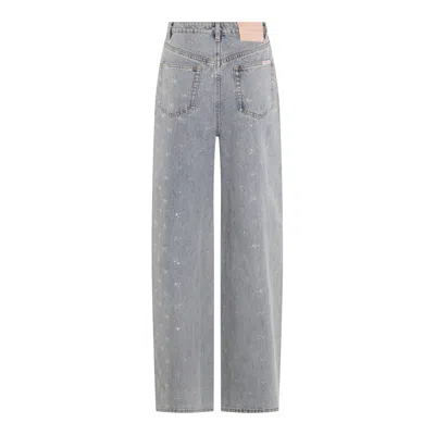 Self-portrait Light Blue Wide-leg Jeans With Crystal Embellishment And Classic Five-pocket Design In Gray