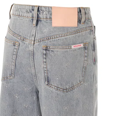 Self-portrait Light Blue Wide-leg Jeans With Crystal Embellishment And Classic Five-pocket Design In Gray