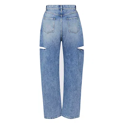 Maison Margiela Light Blue Denim Distressed Straight Leg Jeans With Cut-out In Blue