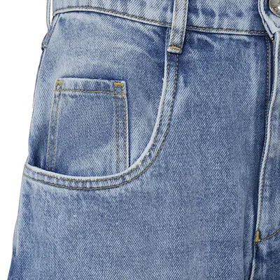 Maison Margiela Light Blue Denim Distressed Straight Leg Jeans With Cut-out In Blue
