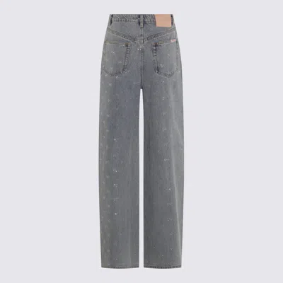 Self-portrait Light Blue Wide-leg Jeans With Crystal Embellishment And Classic Five-pocket Design In Gray