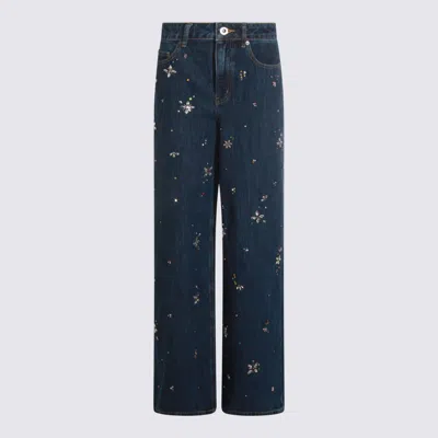 Self-portrait Wide-leg Denim Jeans With Floral Embellishments