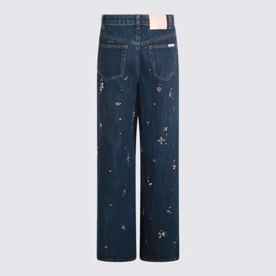 Self-portrait Wide-leg Denim Jeans With Floral Embellishments