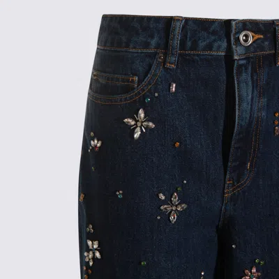 Self-portrait Wide-leg Denim Jeans With Floral Embellishments