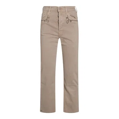 Mother Straight Trousers With Embroidered Detail And Pockets In Neutral