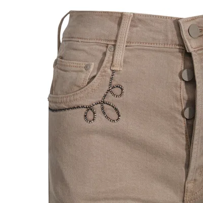 Mother Straight Trousers With Embroidered Detail And Pockets In Neutral