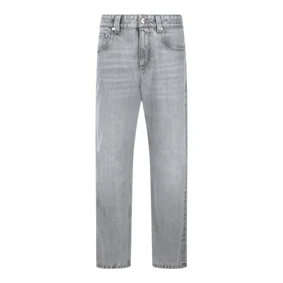 Brunello Cucinelli Grey Cotton Denim Jeans In Gray