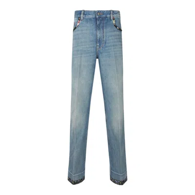 Valentino High Rise Viscose Straight Jeans In Blue