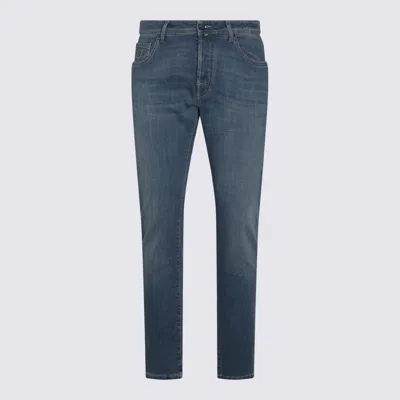 Jacob Cohen Straight Trousers With Belt Loops And Contrast Stitching In Blue