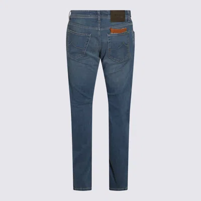 Jacob Cohen Straight Trousers With Belt Loops And Contrast Stitching In Blue