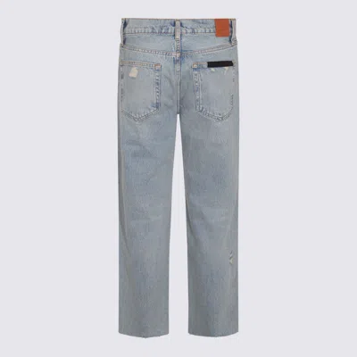 Anine Bing Straight Leg Trousers Distressed Finish In Blue