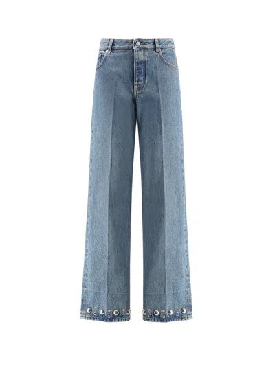 Valentino High Waist Wide-leg Trousers With Metallic Studs In Blue