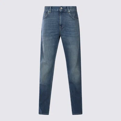 Eleventy Straight Trousers With Belt Loops And Faded Wash In Blue