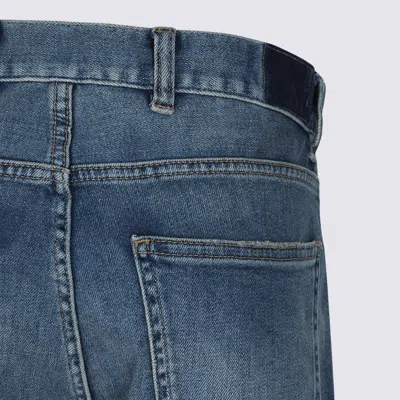 Eleventy Straight Trousers With Belt Loops And Faded Wash In Blue
