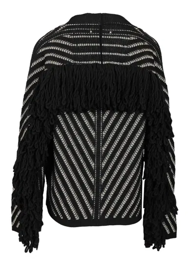 Golden Goose Journey W's Olidia Knit Cardigan Fringe Wool Herringbone Jacquard Knitwear Black In Black