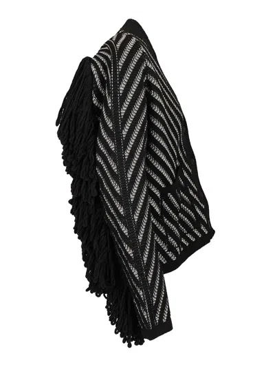 Golden Goose Journey W's Olidia Knit Cardigan Fringe Wool Herringbone Jacquard Knitwear Black In Black