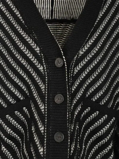 Golden Goose Journey W's Olidia Knit Cardigan Fringe Wool Herringbone Jacquard Knitwear Black In Black