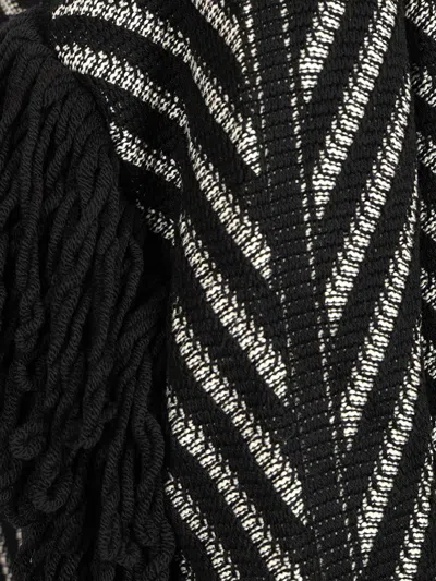 Golden Goose Journey W's Olidia Knit Cardigan Fringe Wool Herringbone Jacquard Knitwear Black In Black