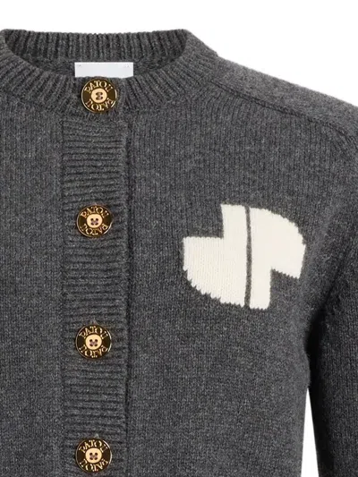 Patou Jp Monogram Intarsia Wool And Cashmere Cropped Cardigan Clothing In Gray