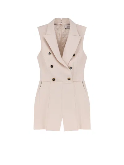 Elisabetta Franchi Jumpsuit With Sholder Pads And Leather Belt In Pink