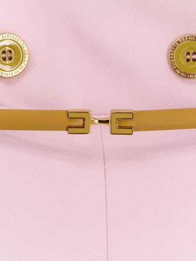 Elisabetta Franchi Jumpsuit With Sholder Pads And Leather Belt In Pink
