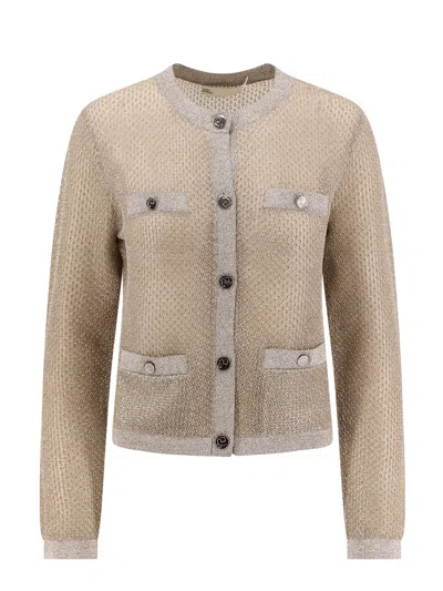 Tory Burch Kendra Starlight Titanium Mesh Cardigan In Neutral