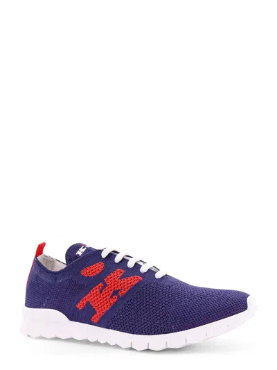 Kiton Ciro Paone Knit Sneakers With Lateral Monogram In Blue