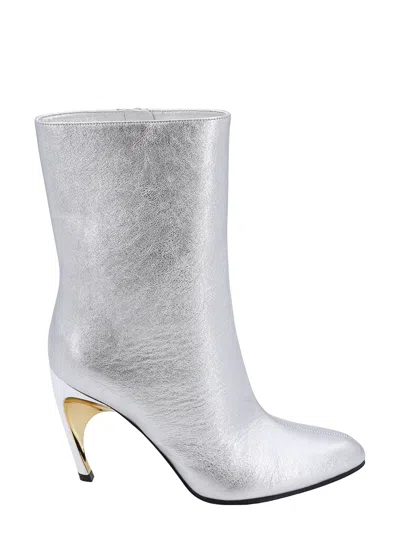 Alexander Mcqueen Armadillo 95 Metallic Leather Ankle Boots In Silver