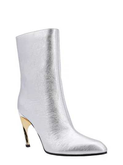 Alexander Mcqueen Armadillo 95 Metallic Leather Ankle Boots In Silver