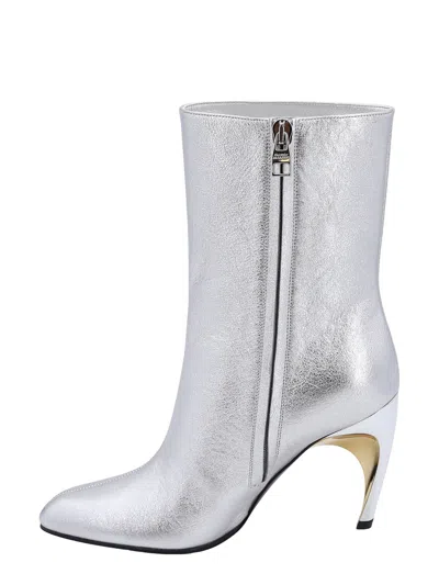 Alexander Mcqueen Armadillo 95 Metallic Leather Ankle Boots In Silver