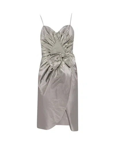Maison Margiela Midi Dress With Metallic Finish And Draped Detail In Gray