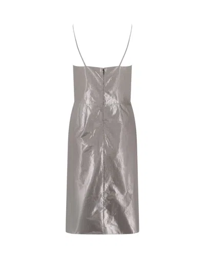 Maison Margiela Midi Dress With Metallic Finish And Draped Detail In Gray