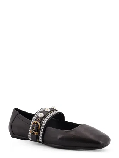 Pinko Embellished-buckle Ballet Flats In Black