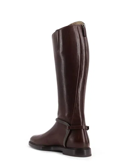 Brunello Cucinelli Women Classic Leather Boot With Precious Spurs In Brown