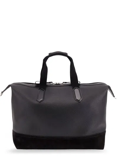 Tom Ford Leather Duffle Bag With Suede Inserts And Logo Patch In Black