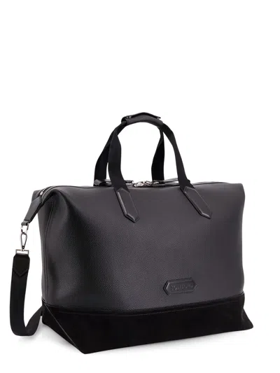 Tom Ford Leather Duffle Bag With Suede Inserts And Logo Patch In Black