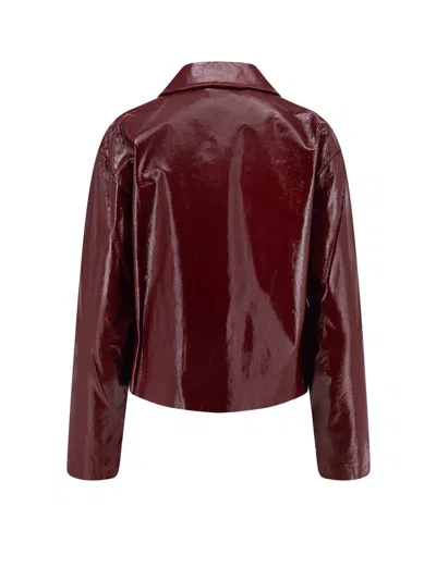 Self-portrait Cropped Burgundy Leather Jacket In Brown