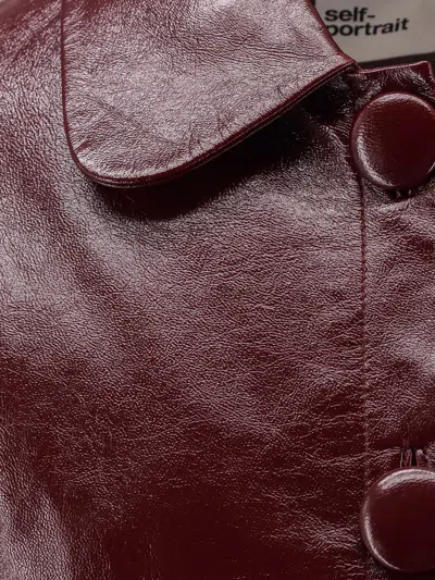 Self-portrait Cropped Burgundy Leather Jacket In Brown