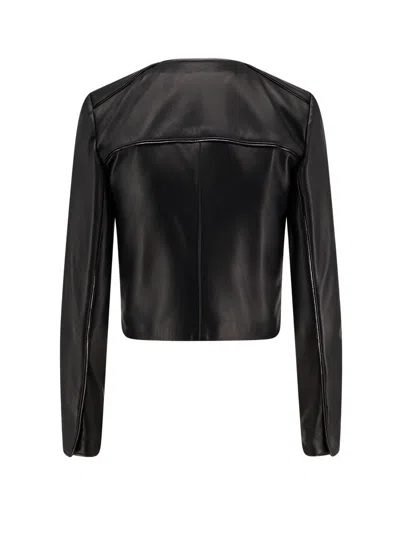 Elisabetta Franchi Leather Jacket With Monogram Metal Details In Black