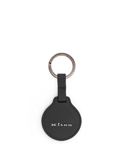 Kiton Ciro Paone Logo Lettering Leather Keyring In Black