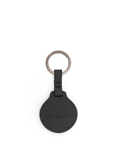 Kiton Ciro Paone Logo Lettering Leather Keyring In Black
