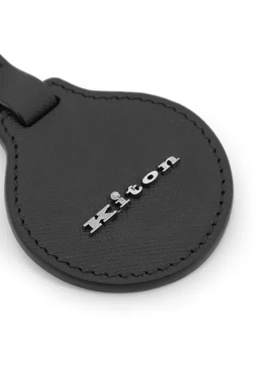 Kiton Ciro Paone Logo Lettering Leather Keyring In Black