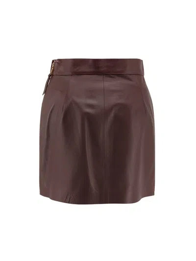 Elisabetta Franchi Leather Wrap Miniskirt Gold-tone Hardware In Brown