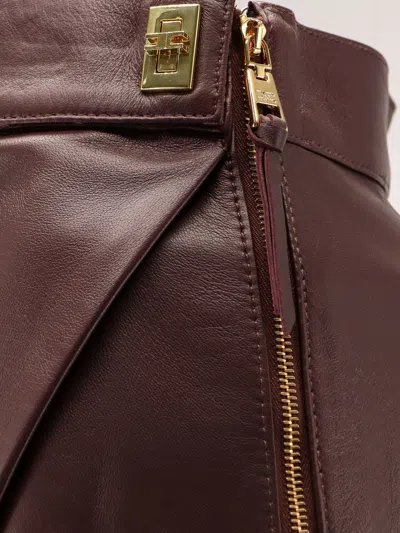 Elisabetta Franchi Leather Wrap Miniskirt Gold-tone Hardware In Brown